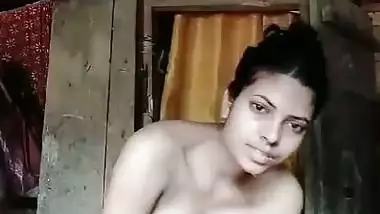 Slim village girl striptease after bath nude MMS